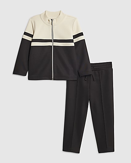 Mini Boys Black Colour Block Sweatshirt Set