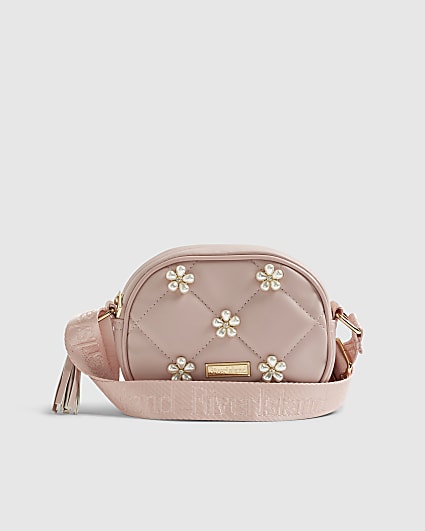 Girls Pink Pearl Floral Curve Cross Body Bag