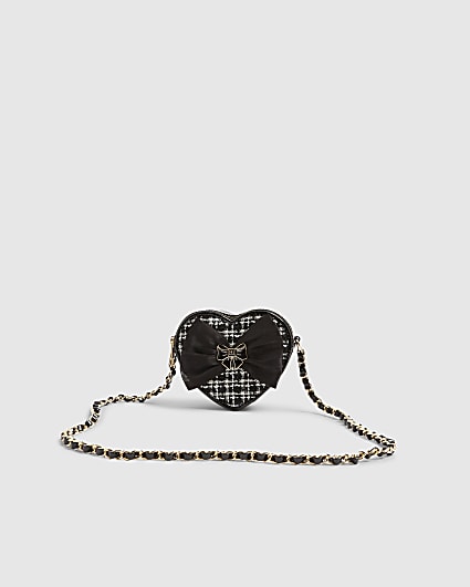 Girls Black Boucle Heart Crossbody Bag