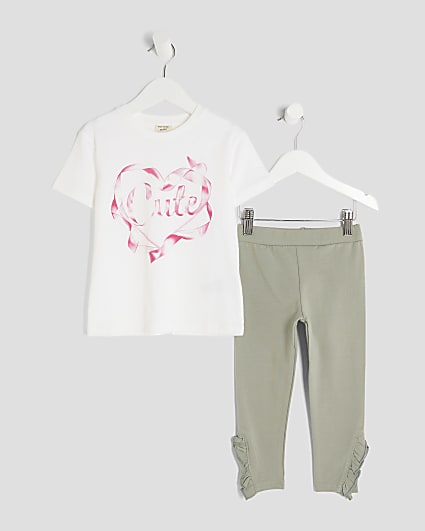 Mini Girls White Cute Heart T-Shirt Set