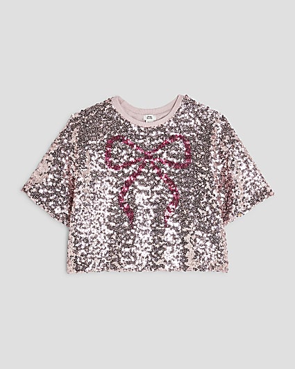 Girls Pink Sequin Bow T-Shirt