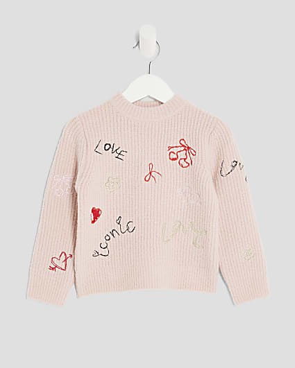 Mini Girls Pink Knitted Doodle Jumper