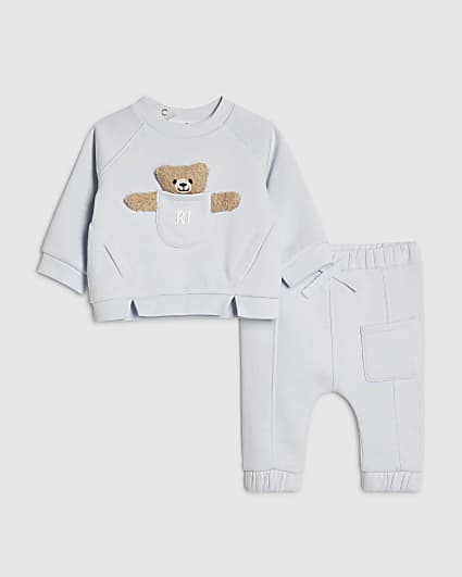 Baby Boys Blue Bear Pocket Sweatshirt Set