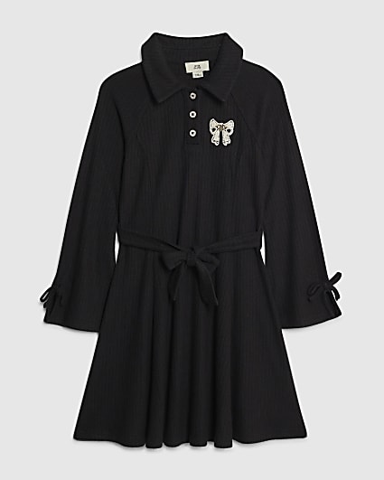 Girls Black Belted Shirt Dress