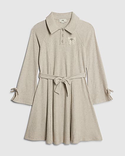 Girls Grey Belted Shirt Dress