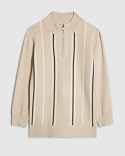 Boys Beige Funnel Neck Top