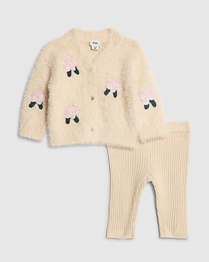 Baby Girls Pink Fluffy Rose Cardigan Set