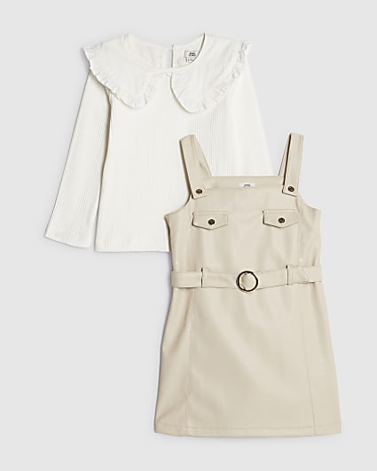 Mini Girls Cream RI Monogram Pinafore Dress