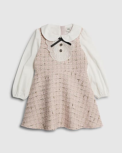 Mini Girls Pink Collar Boucle Dress