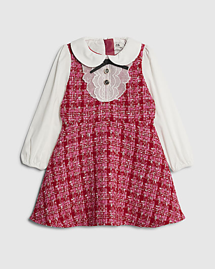 Mini Girl Pink Velvet Bow Boucle Dress