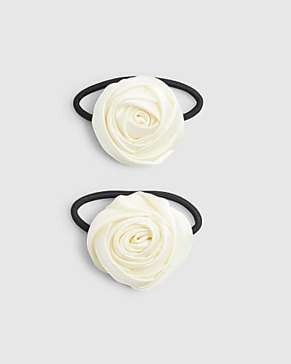 Girls Cream Rose Ponio Hair Tie
