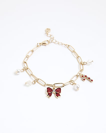 Girls Red Christmas Chain Charm Bracelet