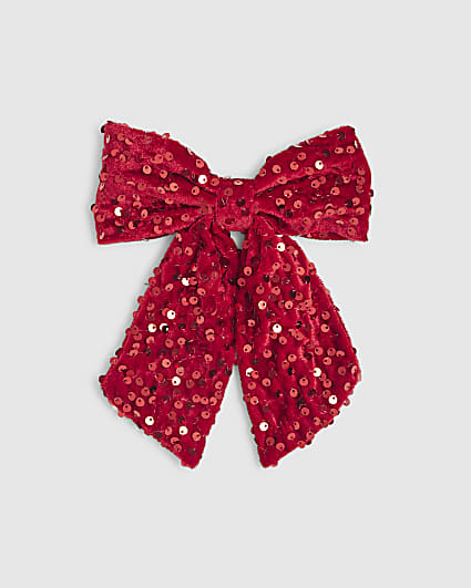 Girls Red Sequin Bow Hair Clip