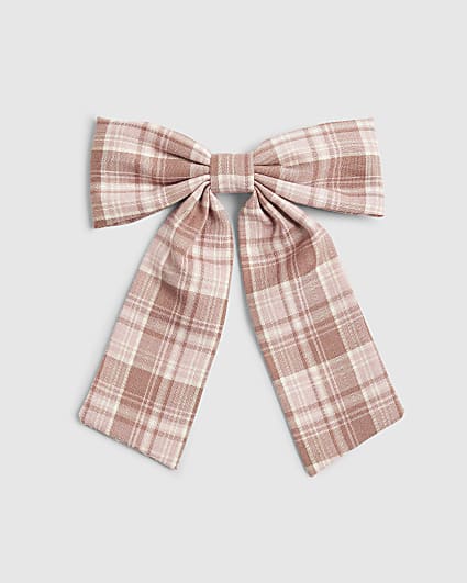 Girls Pink Tartan Bow
