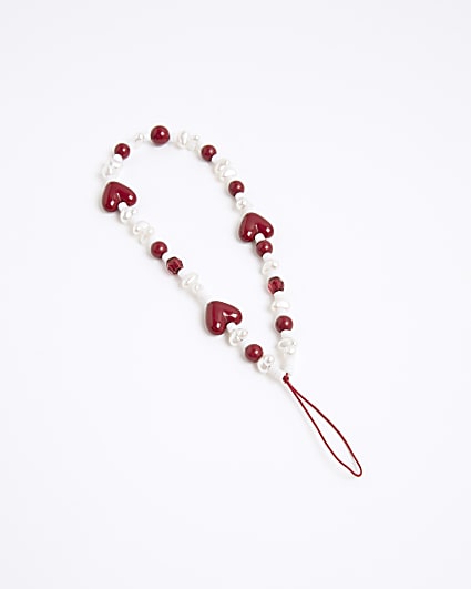 Red Heart Pearl Phone Charm