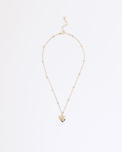 Girls Gold Floral Heart Locket Necklace