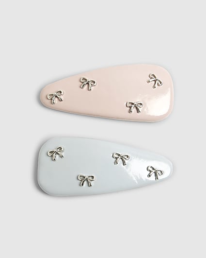 Girls Pink Bow Faux Leather Hairclips