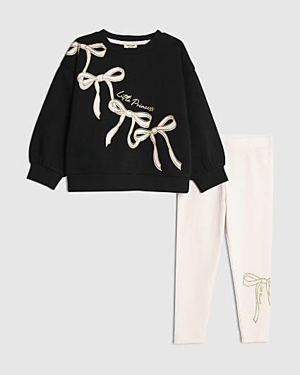 Mini Girls Black Bow Sweatshirt Set