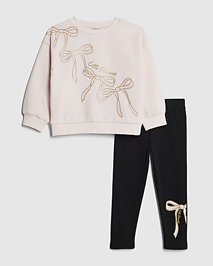 Mini Girls Pink Bow Sweatshirt Set