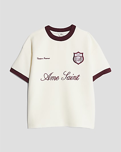 Boys Ecru Football Ribbed T-Shirt