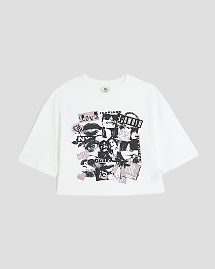 Girls White Photographic Cropped T-Shirt