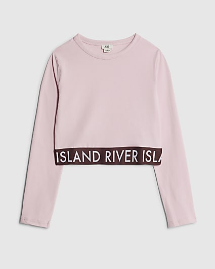 Girls Pink RI Waistband Crop Top