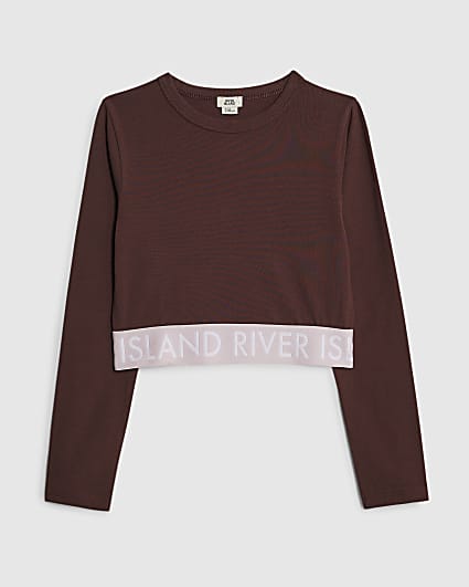 Girls Brown RI Waistband Crop Top