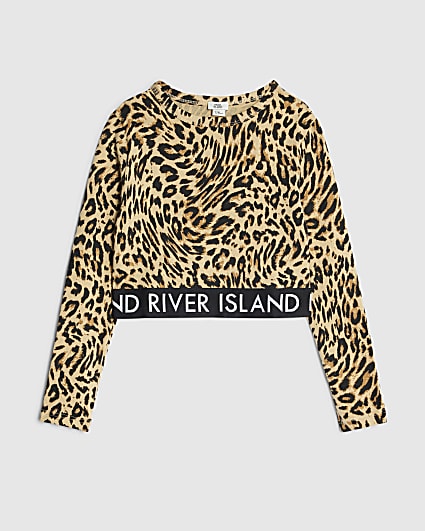 Girls Brown Leopard Print Long Sleeve Top