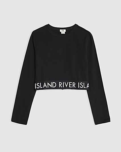 Girls Black Glitter Waistband Top