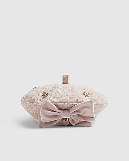 Mini Girls Pink Bow Boucle Beret