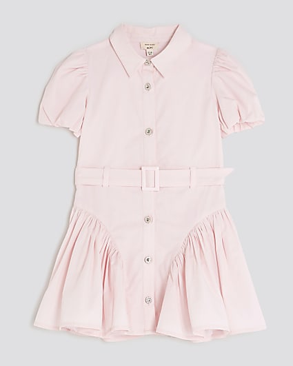 Mini Girls Pink Button Down Shirt Dress