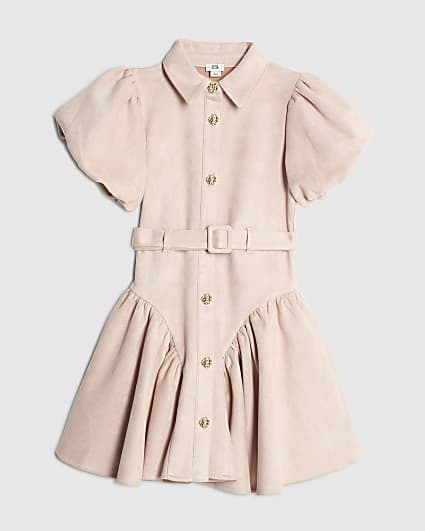 Girls Pink Faux Suede Shirt Dress