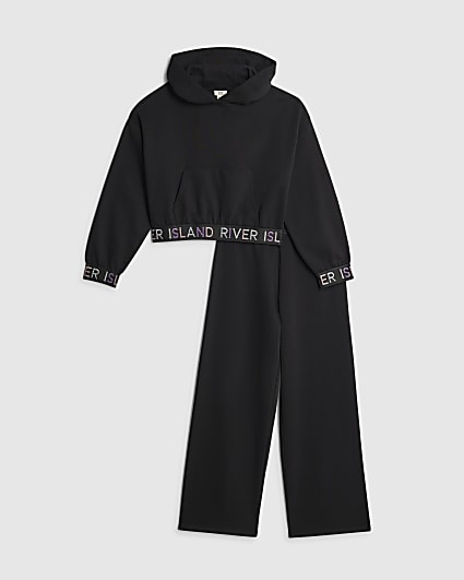 Girls Black Hooded Sweatshirt Set