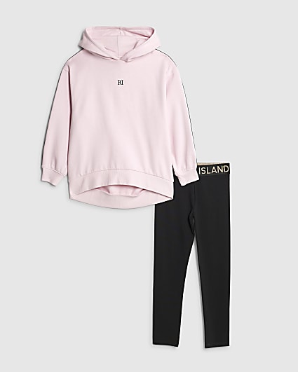 Girls Pink Hooded Sweatshirt Set