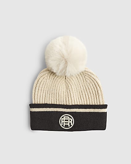 Mini Boys Stone Colour Blocked Beanie Hat