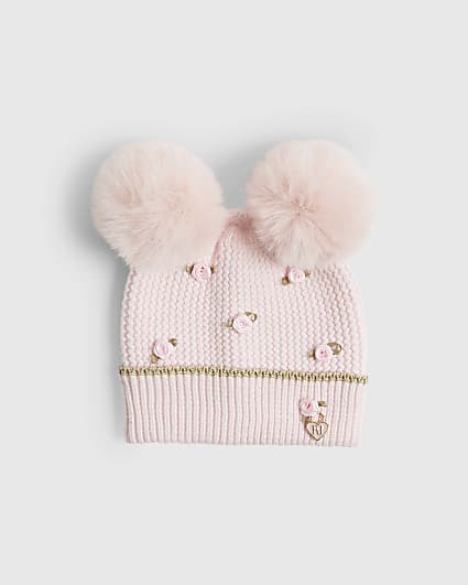 Mini Girls Pink Rosebud Beanie Hat