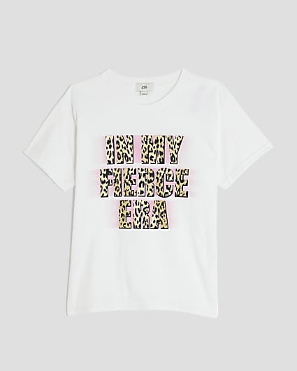Girls White In My Fierce Era Slogan T-shirt