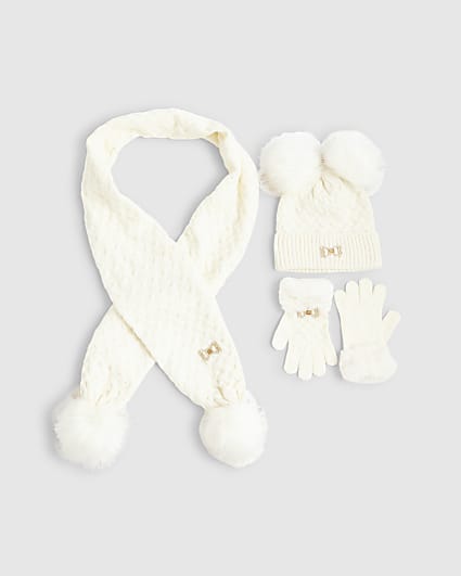Girls Cream Beanie Hat Bundle Of 3