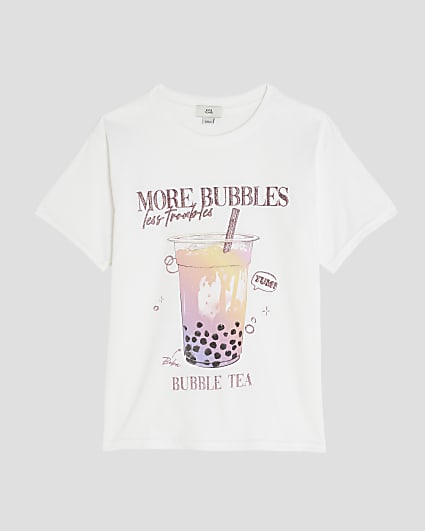 Girls White Rainbow More Bubbles T-Shirt
