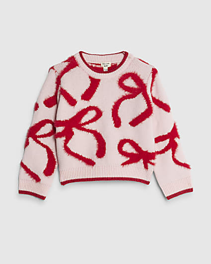 Mini Girls Pink Fluffy Bow Jumper
