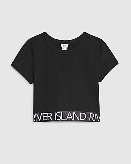 Girls Black Glitter RI Waistband T-Shirt