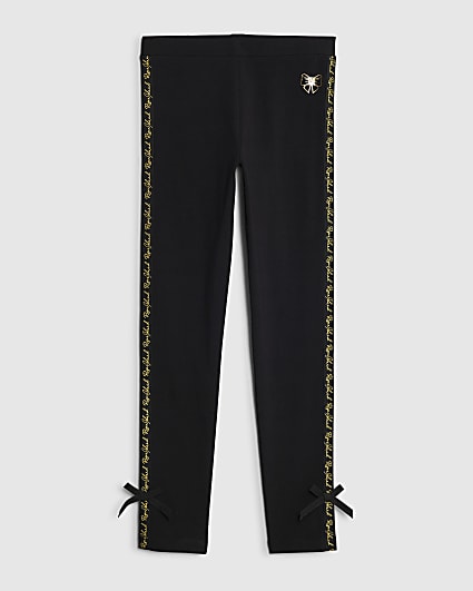 Girls Black RI Bow Leggings