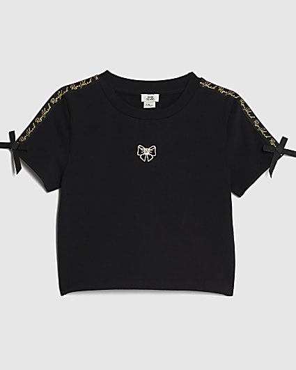 Girls Black RI Bow Crop Top