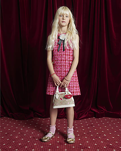 Girls Pink Boucle Corsage Shift Dress