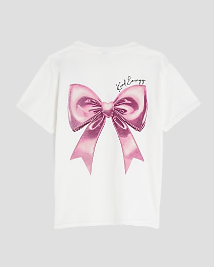 Girls White Bow T-Shirt