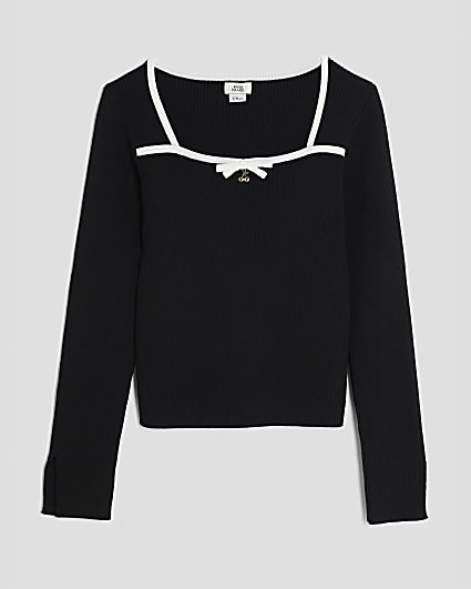 Girls Black Cherry Charm Sweetheart Knit Top
