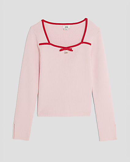 Girls Pink Cherry Charm Sweetheart Knit Top