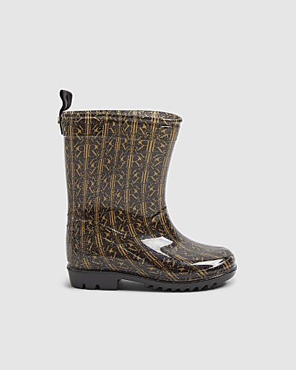 Mini Girls Black Monogram Wellie Boots
