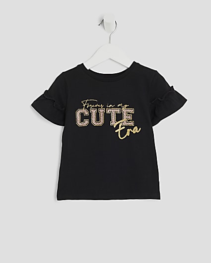 Mini Girls Black Cutie Leopard T-Shirt