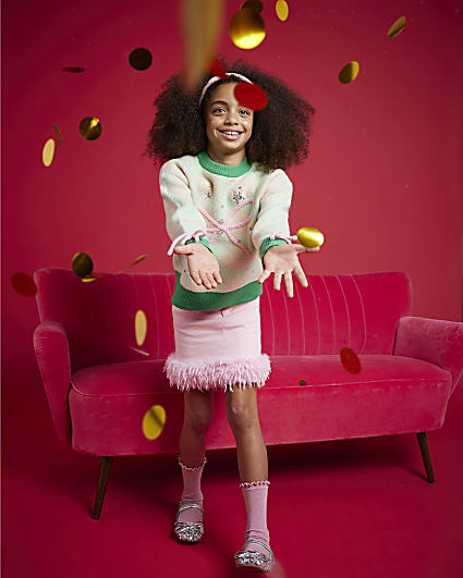 Nephthys Girls Green Argyle Bow Jumper